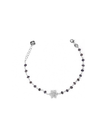 Zirkon Taşlı Pırlanta Montür Gümüş Rengi Altın Kaplama Iolite Rosary Papatya Gümüş Bileklik Gümüş - Rose Gold