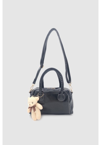 Wuclo Suera Ayıcık Charmlı Günlük Mini Tote Çapraz Askılı El Ve Kol Çantası Siyah