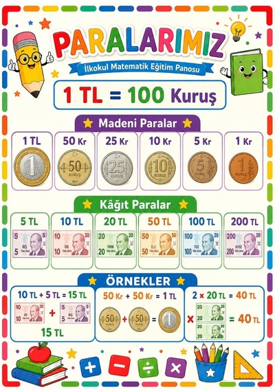 Paralarımız İlkokul Matematik Eğitim Afişi 50x70 Cm Tüm Yaşlar