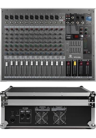 Maxword Rps-2200 Yüksek Güçlü Power Mixer Amfili Mikser 2x1100w 16dsp Efekt Case'li