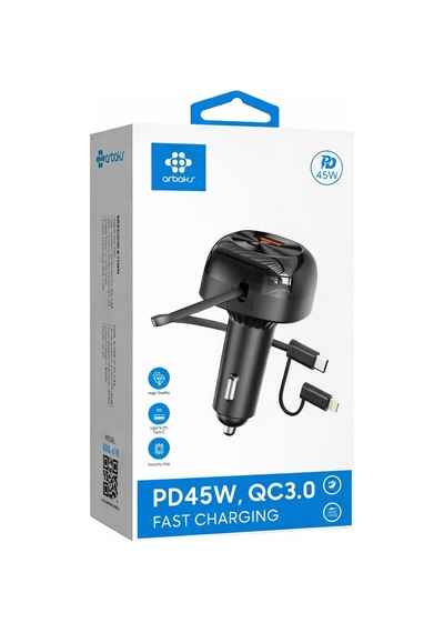 45w Pd + Qc3.0 Araç Şarj Aleti Type-c & Lightning Kablolu Arbaks Arb-618 Stn