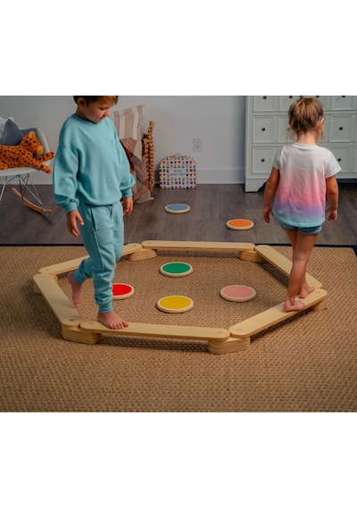 Montessori Ahşap Denge Kirişi, Denge Tahtası, Basamak Taşları, Aktivite Çocuk Oyuncağı 6 Sopa+6 Taş