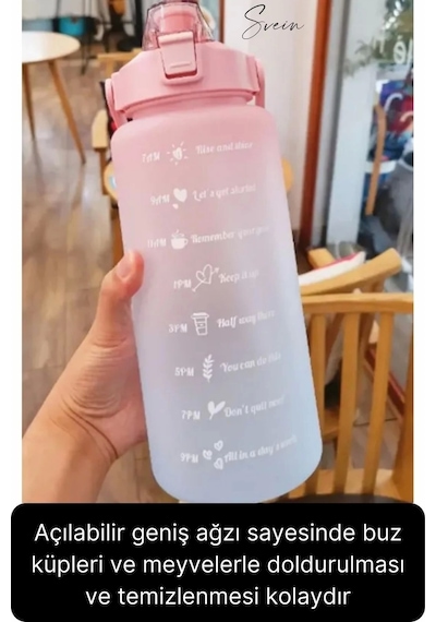 Premium 2 Lt Pipetli Kilitli Sızdırmaz Kapaklı Tutma Saplı Motivasyon Suluk Matara Sporcu Su Şişesi