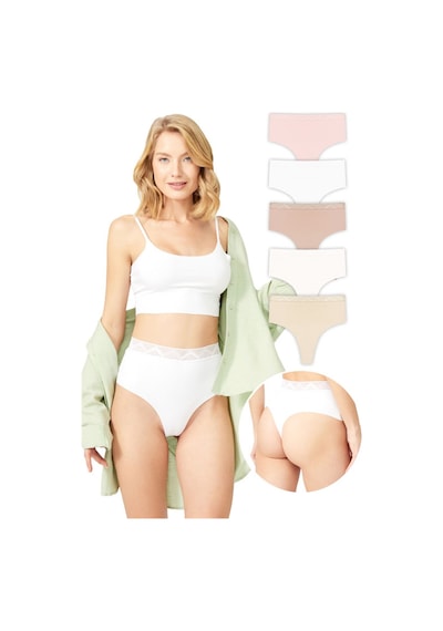 Cottonhill Basic Yüksek Bel Lazer Kesim Tanga Külot 5'li Paket - 2 Renkli-9 Çok Renkli