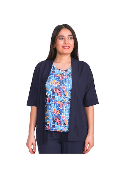 Tolga Saraçoğlu Oversize Minimalist 3/4 Kol Kadın Hırka - Günlük Şıklık Lacivert