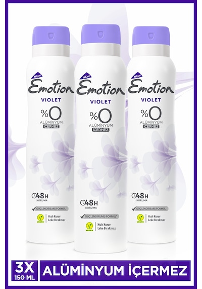 Violet Kadın Alüminyumsuz Vegan Deodorant 3x150ML Hızlı Kurur,leke Bırakmaz
