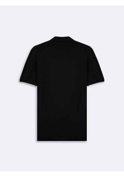 LTB Fermuarlı Pike Polo Yaka Siyah T-shırt