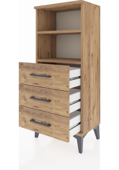 Arges Komodin 2 Raflı 3 Çekmeceli 44x30x106 Çam-çam Çam