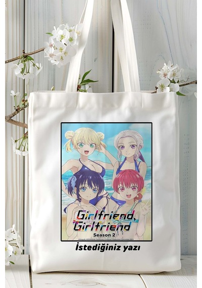 Art Hediye Girlfriend, Girlfriend Kanojo Mo Kanojo Baskılı Bez Omuz Çantası Kişiye Özel Model 1 Çok Renkli