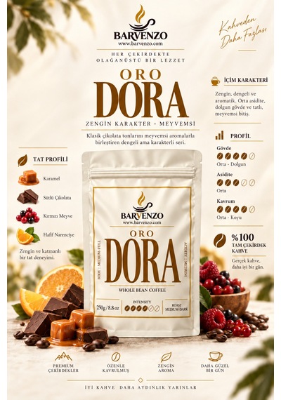 Barvenzo Oro Dora 250 G İpeksi Lezzet Nitelikli Kahve Espresso