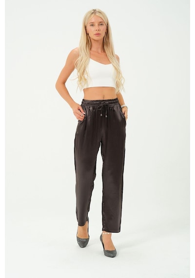 Rich Kadın Yüksek Bel Parlak Saten Pantalon Çok Renkli