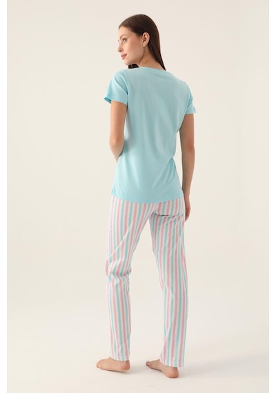 Pierre Cardin Arnetta 2888 Pamuklu Kısa Kollu Kadın Pijama Takımı Mavi Çok Renkli
