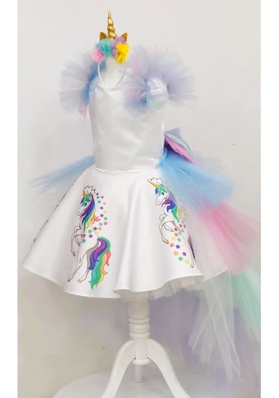 Unicorn Baskılı My Little Pony Kız Çocuk Doğum Günü Elbise&Kostüm Unicorn Baskılı My Little Pony Kız Çocuk Doğum Günü Elbise&Kostüm