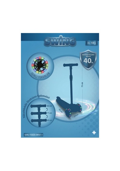 Scooter Yeni Swing 3tekerli Led Işıklı 40kğ Kapasiteli 3+yaş Uygun Mavi