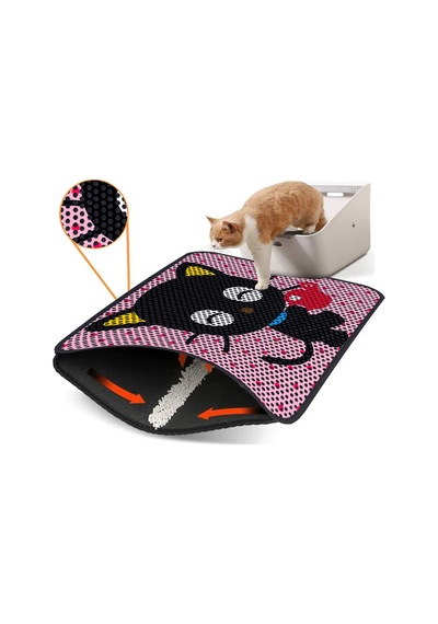Büyük Boy Renkli Desenli Elekli Kedi Tuvalet Önü Paspası 60 X 80 Cm Büyük Pembe - 834019619