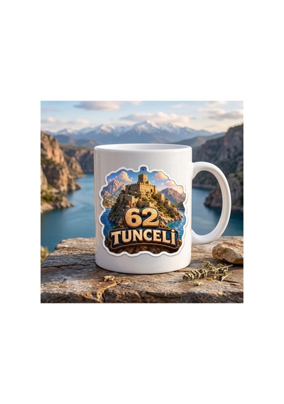 Tunceli Temalı Kupa Bardak Suluboya Manzara Desen 6 Beyaz Beyaz