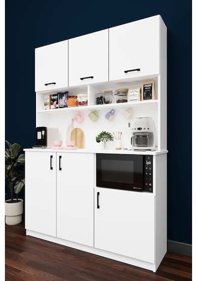 Lüks Kahve Köşesi Dolabı %100 Mdf Çok Amaçlı Erzak Depolama Dolabı Kahve03 Beyaz