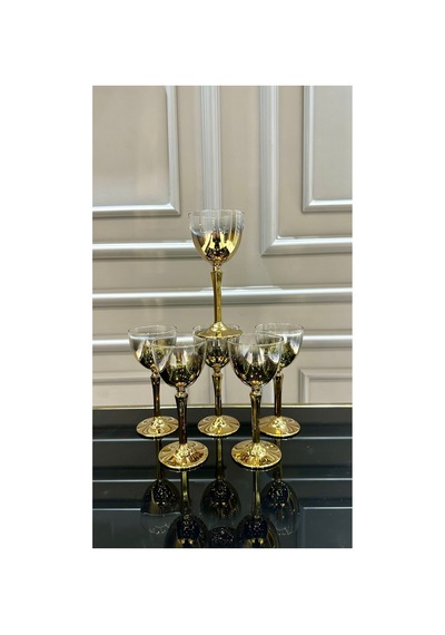 6 Adet Titanyum Gold Kahve Yanı Meşrubat Su Bardağı Hudson Altın