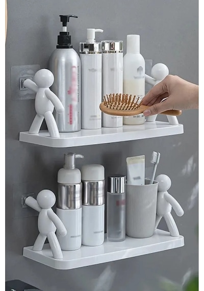 Tineke Banyo Mutfak Organizer Şampuan Kozmetik Çöp Adam Raf 1 Ad Beyaz