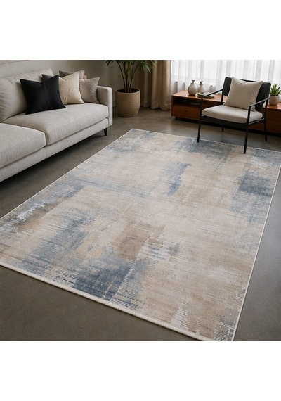 Otantik Modern Eskitme Saçaklı Dokuma Salon Halısı Krem Mavi Vizon 200x290 Cm 11