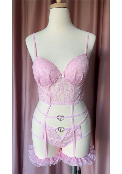 Mh Moony Homewears Seksi Mihra Pembe Jartiyer Set Pembe