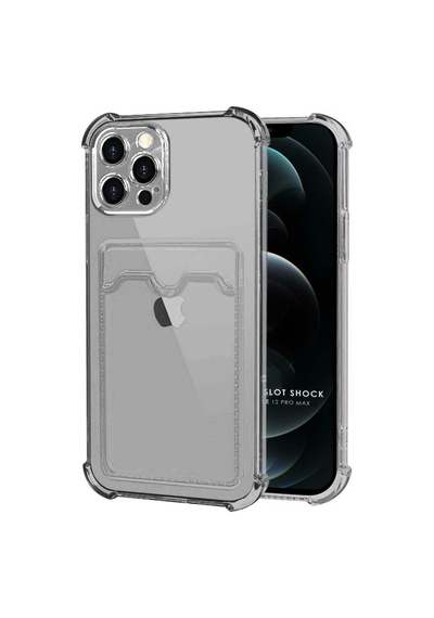 Apple Uyumlu iPhone 12 Pro Max Kılıf Darbe Emici Köşe Korumalı Kartlıklı Cüzdanlı Silikon Kapak Füme