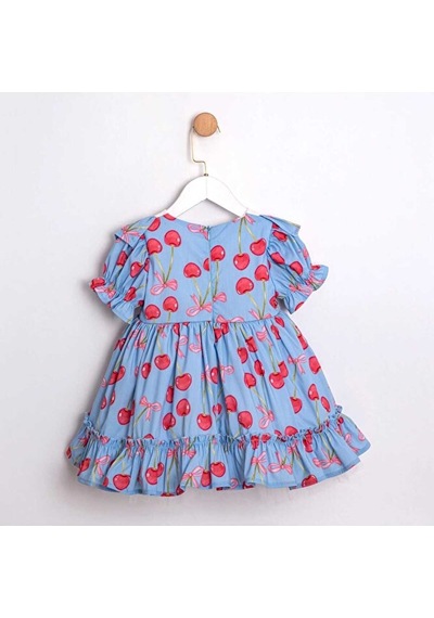 Sweet Cherry Kısa Kollu Kız Çocuk Elbise Mavi