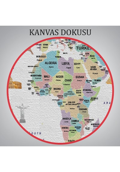 Dünya Haritası Ülke Bayraklı Ve Başkentli Kanvas Tablo 1939 95 X 55