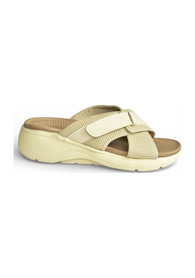 Fox Shoes Y973935004 Bej Kumaş Kalın Tabanlı Kadın Terlik Bej
