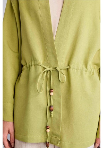 Defacto Relax Fıt V Yaka Keten Uzun Kollu Yeşil Kimono F6151ax26smgn699 Yeşil-gn699