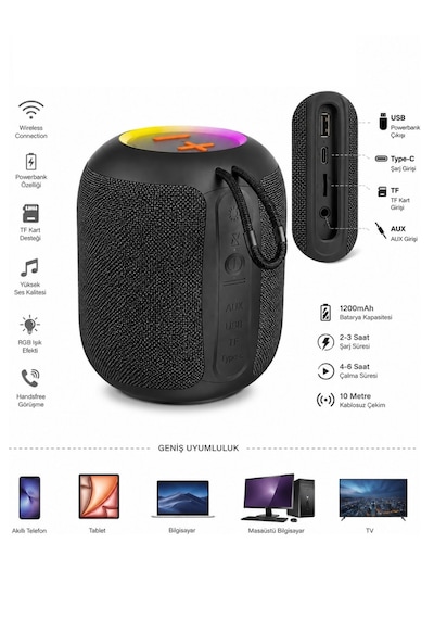 Jedel Sa-147 Rgb Işıklı Taşınabilir Bluetooth Hoparlör 5w Bluetooth Tf Card Usb Bağlantılı Fm Radyolu Kablosuz Ses Bombası