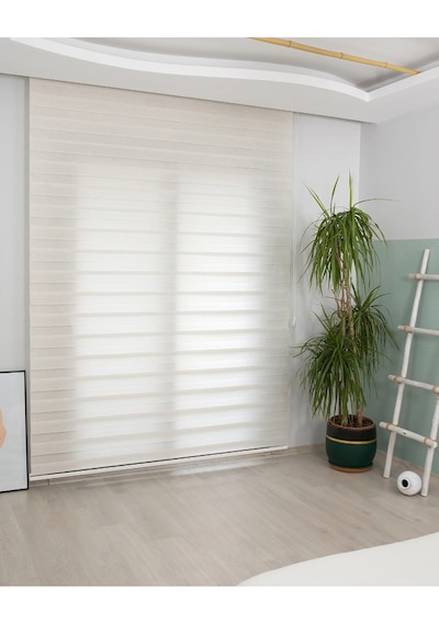 Bambu Kumaş Krem Zebra Stor Perde Krem Alüminyum Kasalı Krem