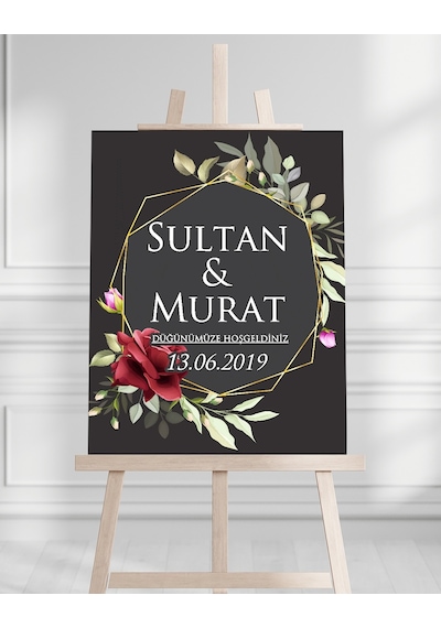 Söz Nişan Düğün İçin 50x70 Karşılama Panosu - Soft Çiçek Tasarımlı Beyaz