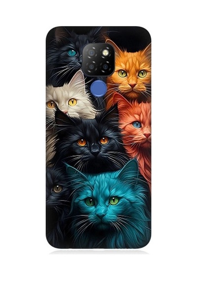 General Mobile Gm 20 Uyumlu Renkli Sevimli Kedi Yüzleri Desenli Silikon Kılıf