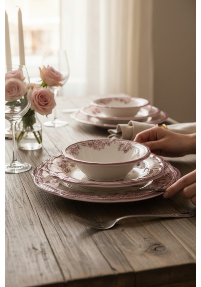 Akayev Porselen Vintage Maroon 24 Parça Yemek Takımı Maroon