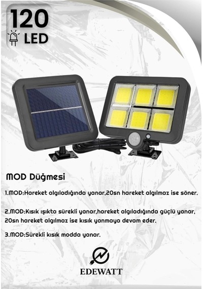 120 Led Ayrı Solar Panel Güneş Enerjili 3 Mod Duvar Lambası 5 Metre Kablolu Bahçe Aydınlatma Çok Renkli