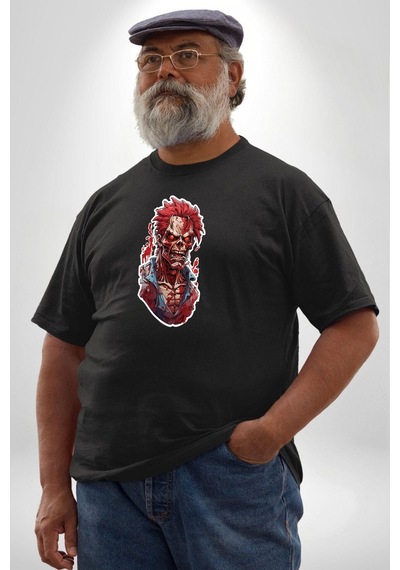 Angemiel Zombi Kırmızı The Walking Dead Siyah Büyük Beden Erkek Kadın Unisex Basic Ön Baskılı Tişört Siyah