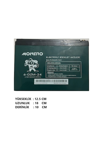 Hsgl Elektrikli Bisiklet Şarj Edilebilir Jelli Akü Batarya12v 24ah /2hr 6-dzm-24 Monero Diğer