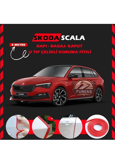 Skoda Scala Oto Araç Kapı Koruma Fitili 5 Metre Parlak Kırmızı Renk