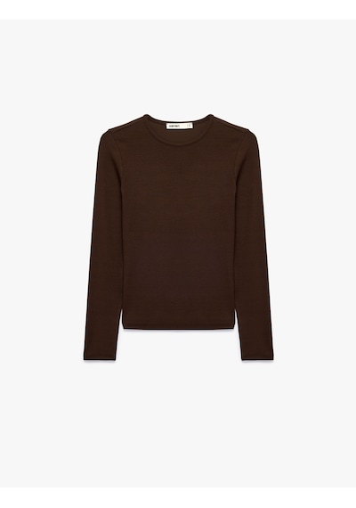 Koton Modal Kumaş Slim Fit Bisiklet Yaka Uzun Kollu Tişört Kahverengi 7wak50046ek Kahve