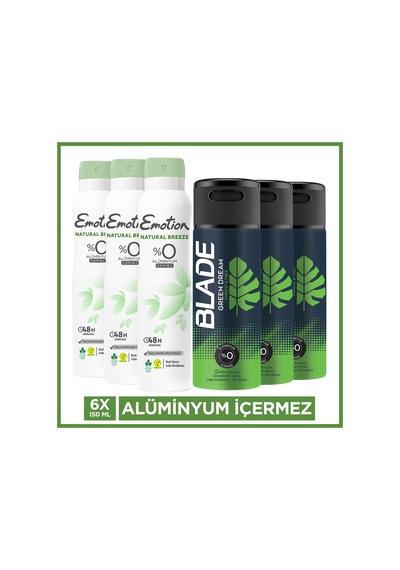 Blade Green Dream Erkek Deodorant 3x150 Ml, Emotion Natural Breeze Kadın Deodorant 3x150 Ml
