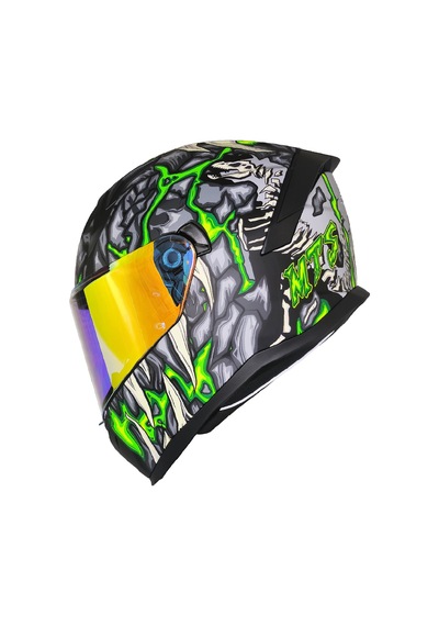 Mts M-910 Skull Güneş Vizörlü Kask Gold Camlı Mat Siyah Yeşil Beyaz