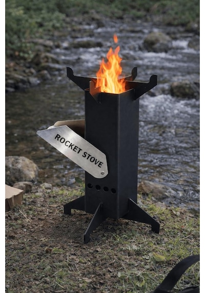 Roket Soba, Rocket Stove, Kamp Ocağı, Odunlu Kamp Sobası Çantalı Çok Renkli