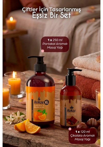 Lüks Çikolata 120ml + Enerji Portakal 250ml Masaj Yağı Seti Romantik, Cilt Dostu, Yenebilir. - 809392992