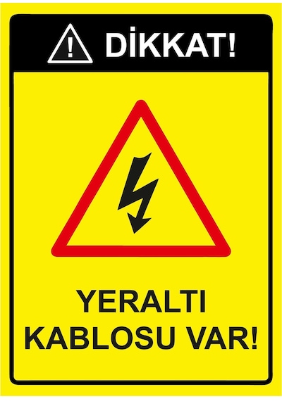 Dikkat Yeraltı Kablosu Var İsg Uyarı Levhası Pvc A4 21x30 Cm