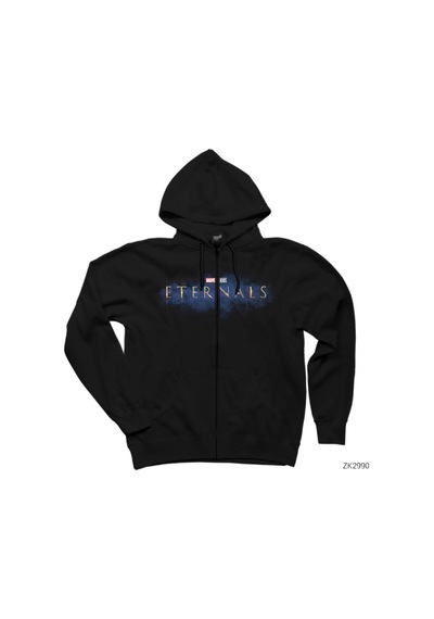 Eternals Logo Splash Siyah Fermuarlı Kapşonlu Sweatshirt