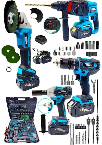 Lieber German L42130ST 3X Akülü Şarjlı Kırıcı Delici + Taşlama + Vidalama + Somun Sökme Makinesi 4'lü Set