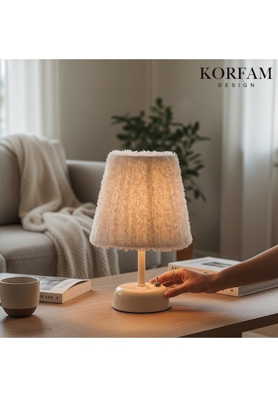 Beyaz Peluş Pilli Masa & Gece Lambası Çok Renkli