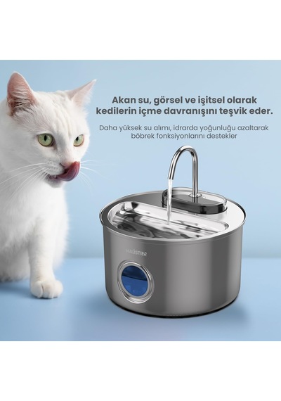 Haustier Wf009ls-m Otomatik Kedi Su Çeşmesi,kedi Su Sebili, Su Pınarı 3.5lt Geniş Hazne, Sus304 Çelik, Çok Katman