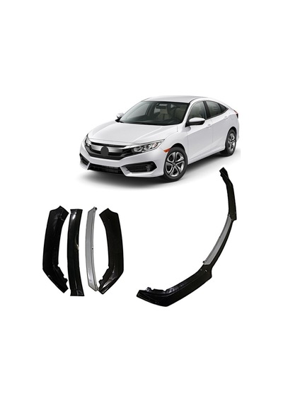 Üniversal Lip Honda Civic Fc5 Tip Ön Tampon Eki Kanatlı Lip 4 Parça Gri Detaylı